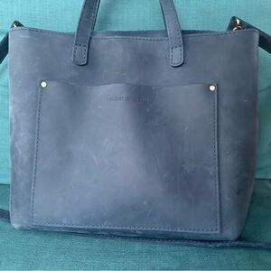 Portland Leather medium crossbody tote in deep water
